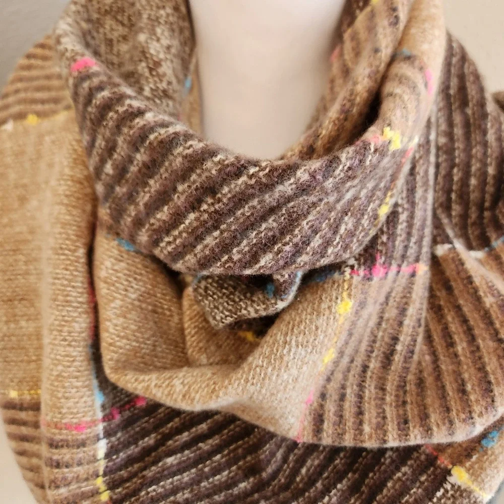 NWT Grace & Lace Brown Plaid Blanket Scarf  Fringe Winter Autumn Warm Shawl Wrap